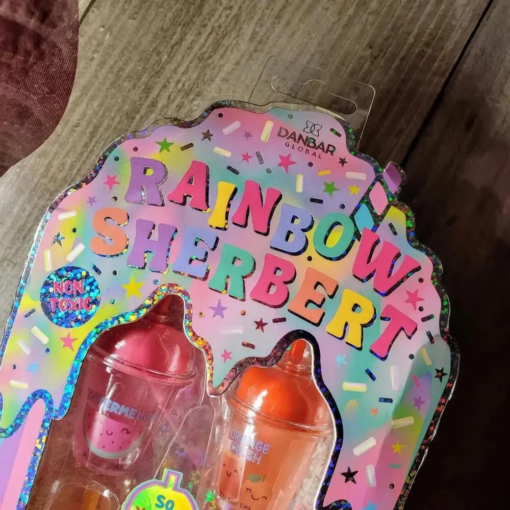 NWT Danbar Global Rainbow Sherbert Lip Gloss Set Non Toxic Fruit Flavored